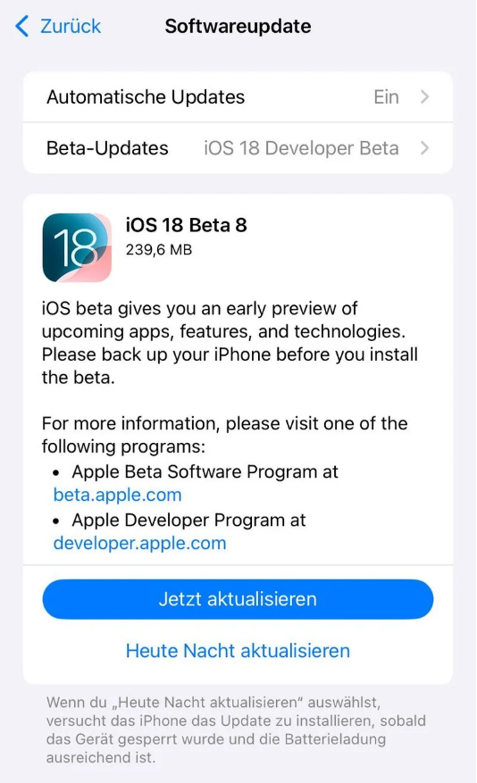 依兰苹果手机维修分享苹果 iOS / iPadOS 18 开发者预览版 Beta 8 发布 